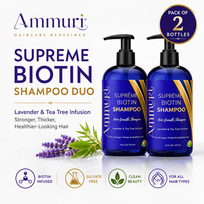 Ammuri Biotin Shampoo 2er Set Haarwachstum & Haarausfall Lavendel Teebaum 2x473ml