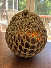 Vintage American NW Glass Co.  Dark Amber Glass Fishing Float Buoy w/ Netting 6&rdquo;