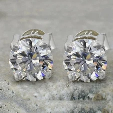 2.00 Ct Certified White Diamond Solitaire Studs 925 Sterling Silver