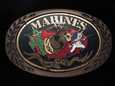 PF07138 VINTAGE 1983  UNITED STATES MARINES  MILITARY SOLID BRASS BELT BUCKLE
