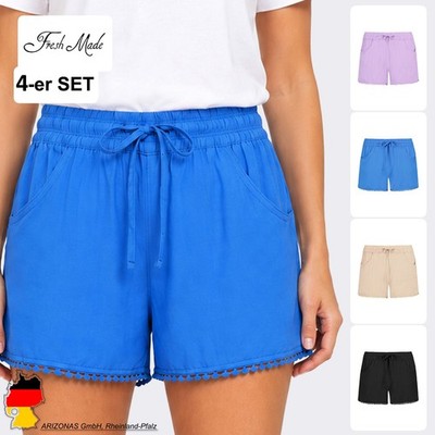 Fresh Made Damen Shorts 4-er Pack Elastischer Bund Seitentaschen Regular Fit