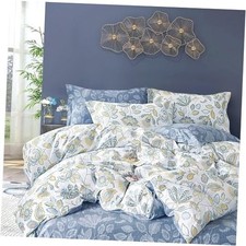 Full/Queen 90" 90" Vintage Botanicals - Blanco azulado y azul escarcha