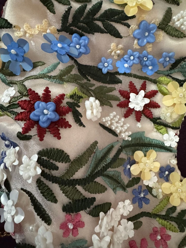 Next White Small Floral Clutch Bag Beaded Pearls Embroidered Wedding Party - Image 2 of 3