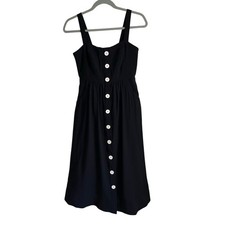 Maeve by Anthropologie Black Midi Dress Sz 2 Pockets Lined Faux Button Front