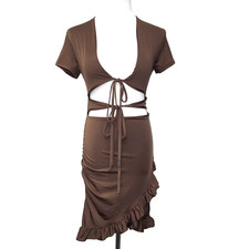 Ruffle Dress Medium Sexy Cutouts Stretchy Espresso Brown Dancer Tie Club Date d