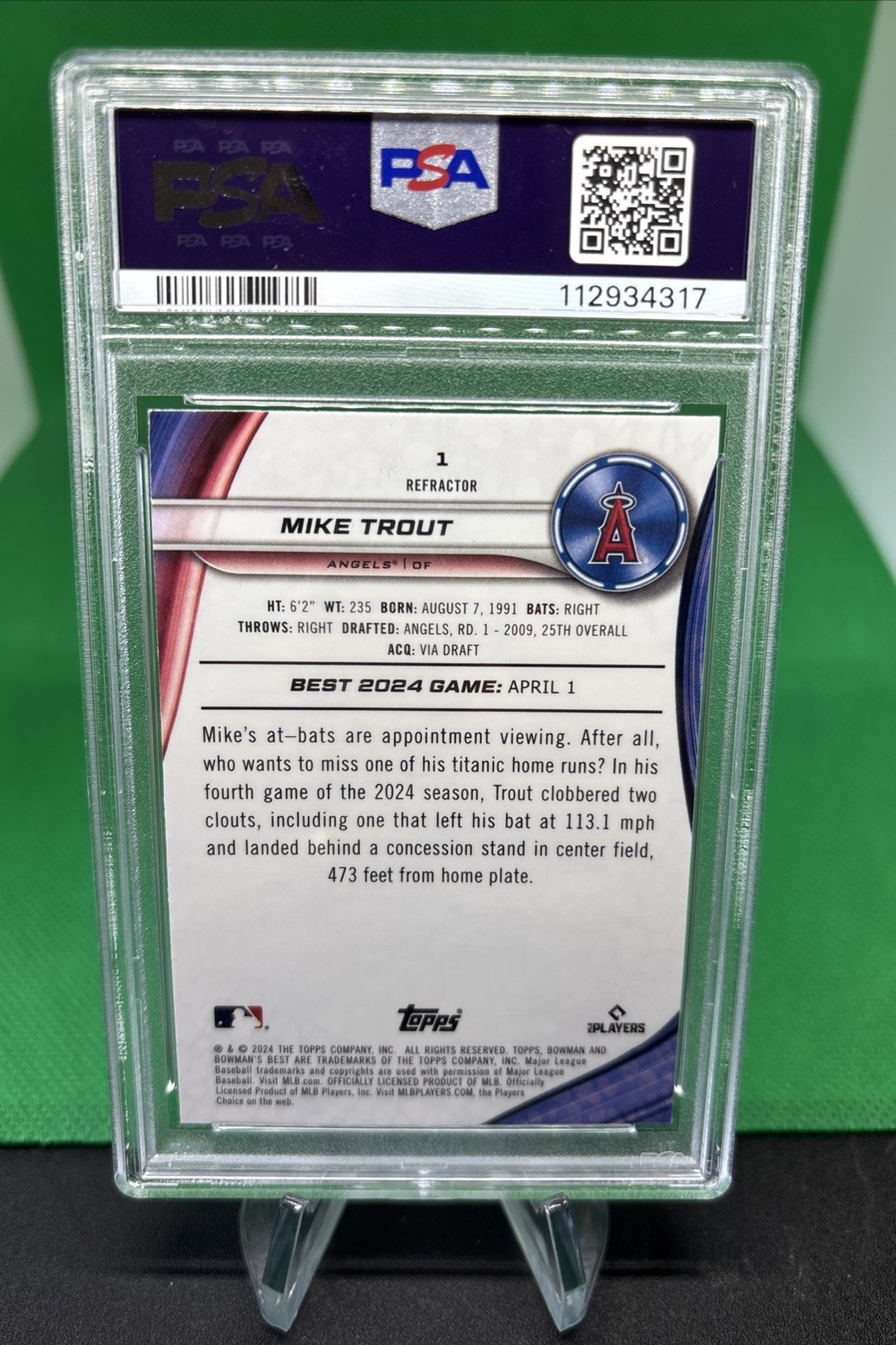 2024 BOWMAN'S BEST REFRACTOR #1 MIKE TROUT PSA 10 ANGELS⚾️FUTURE HOF(er)🏆 view 2