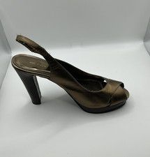Next Women's Bronze Block Heel Slingback Peep Toe Heels Shoes Ladies Size UK 5.5