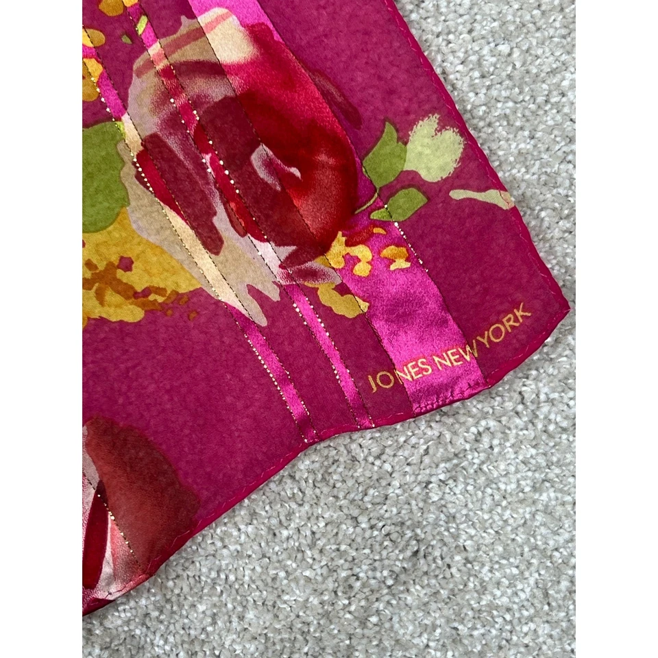 Jones New York Rosa Floral Bufanda Rosas Ligero Seda Moda Accesorio Foto 3 de 4