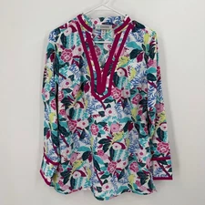 Coolibar Sun Protection Floral Bird Tunic Shirt Women's Medium UPF 50+