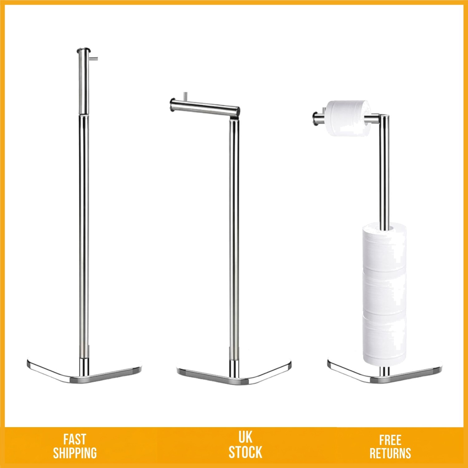 Stylish Chrome Free Standing Toilet Roll Holder Heavy Duty Base Holds 6 Rolls