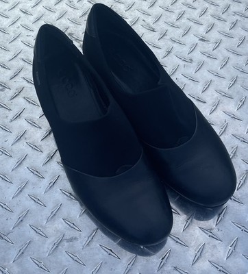ECCO GORE-TEX LOW HEELS PUMPS BLACK STRETCH FABRIC LEATHER SIZE 39 8/8.5