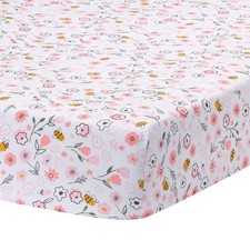 Lambs Ivy Little Garden 100 Cotton Pink Floral Fitted Crib/Toddler Sheet
