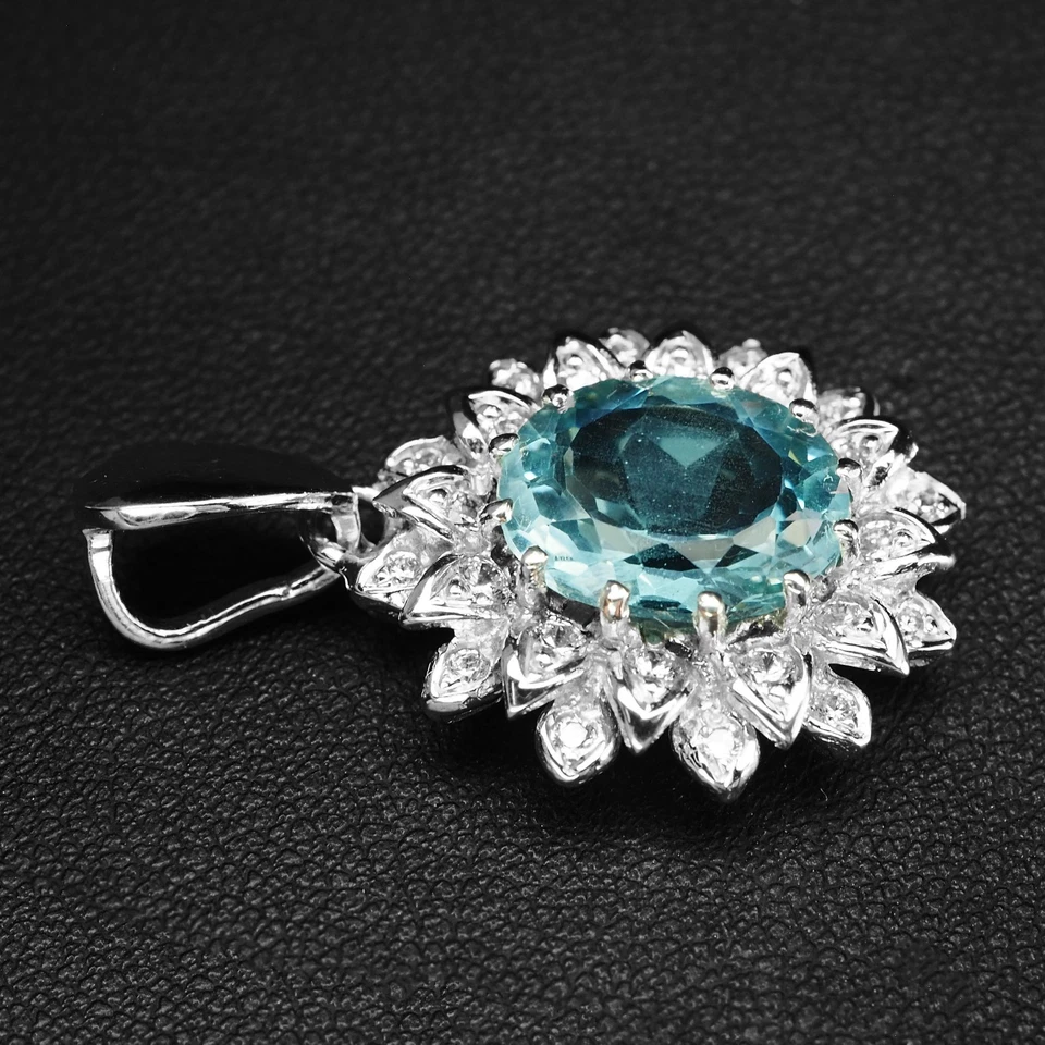 Colgantes florales con halo de oro blanco de plata de ley 925 de 4,12 quilates de aguamarina azul marino Foto 4 de 4