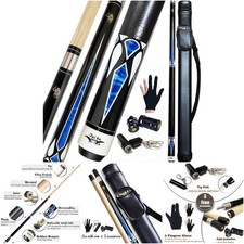 13mm Tip 58'' Hardwood Canadian Maple Pool Cue Stick  Case Blue Black Red Gray