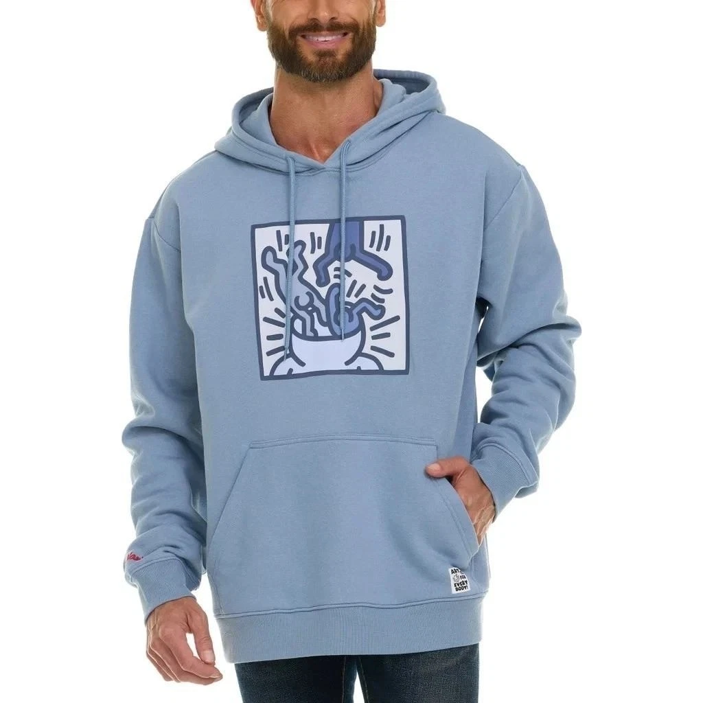 Keith Haring Hoodie Men XL Art Style Graphic Pullover Blue Pocket NWT
