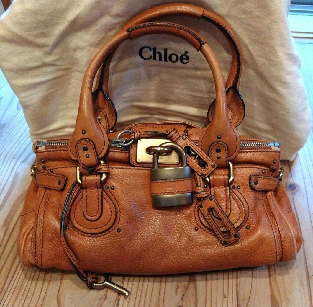 Chloe Paddington Handbag Shoulder Bag Camel Brown Padlock Leather
