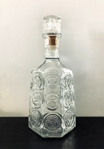 Vintage Melrose Whiskey Blown Mold Glass Decanter w-Stopper & Rose Logo