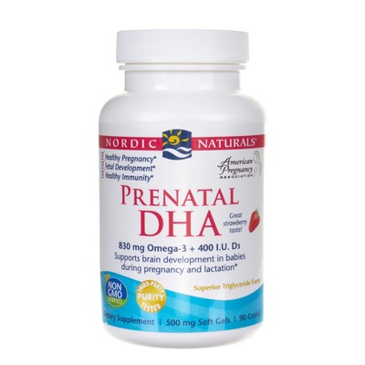 Nordic Naturals Prenatal DHA 830 Mg - 90 Capsules Goût Fraise, Complément Pour Femmes Enceintes