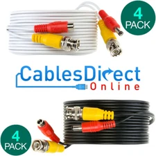 Pack of 4 CCTV Cable Security Camera Siamese Wire BNC DC Power Video White Black