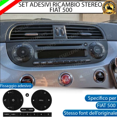SET RICAMBIO PER TASTI AUTORADIO STEREO ORIGINALE PER FIAT 500 ADESIVI