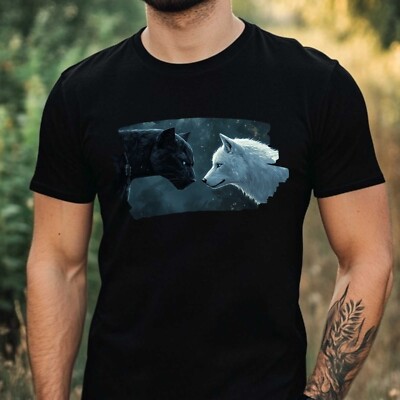 Mens Black Panther Meets Wolf Motif Cotton T-Shirt Size XS to 5XL