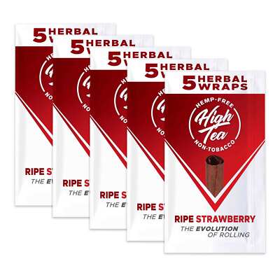 High Tea Wraps RIPE STRAWBERRY Flavor 25 Natural Herbal Wraps Total (5 Pouches)