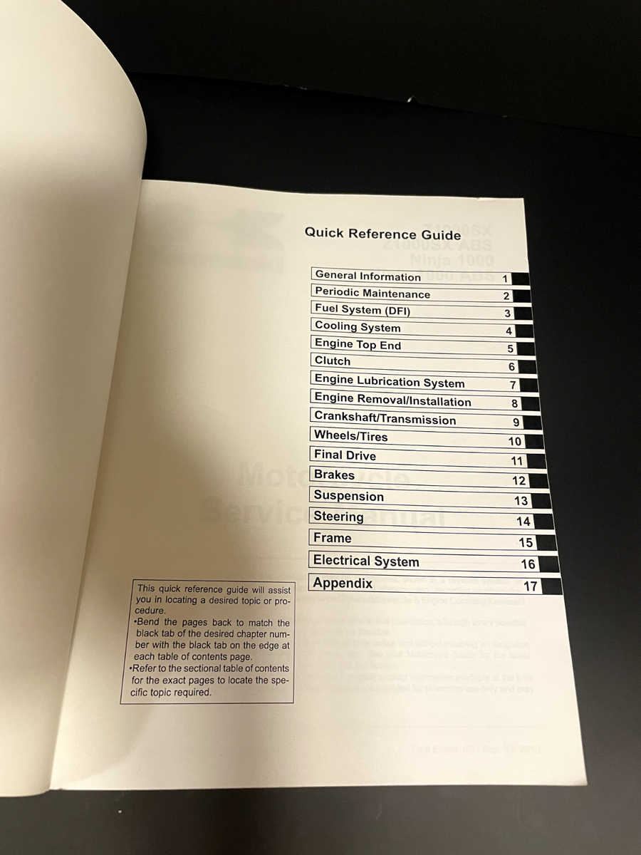 2011 Kawasaki OEM ZX1000SX Ninja 1000 Motorcycle Service Manual