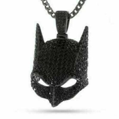 Halloween 4Ct Round Black Moissanite Batman Mask Pendant 14k Black Gold Plated