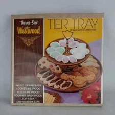 Vintage Thermo Serv Westwood Two Tier Tidbit Tray Original Box Woodgrain Finish