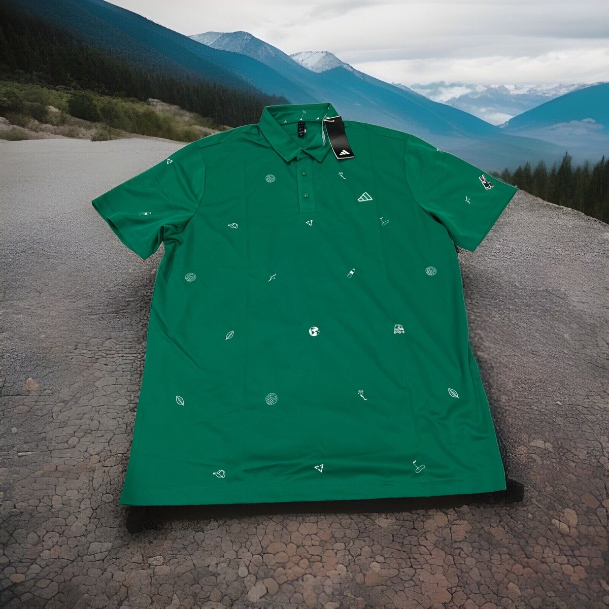 adidas Polo Golf Men XL Green SS All Over Monogram
