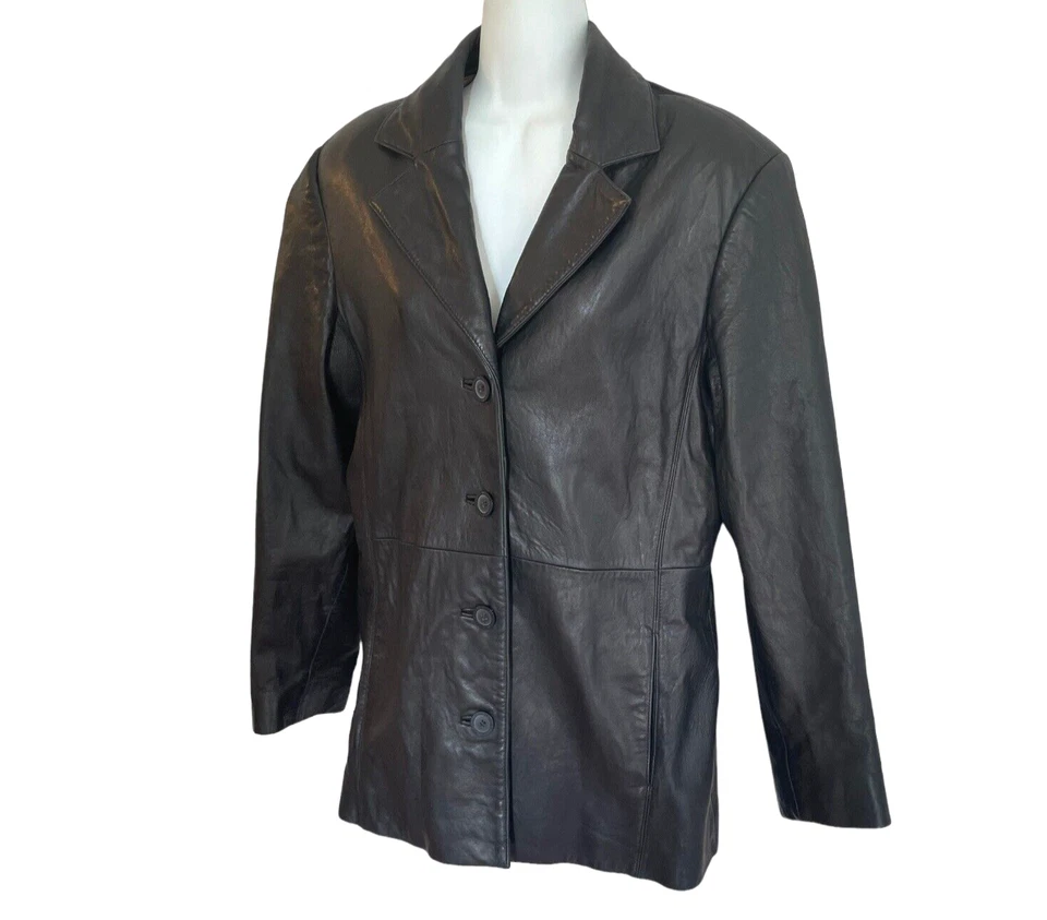 Chaqueta Blazer Juliet Michelle Para Mujer De Colección YK2 Piel de Cordero Negra Cuero Botón M Foto 2 de 4