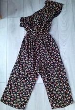 Womens Jumpsuit 3/4 Length Party Evening One Sleeve Pockets Frill Neckline