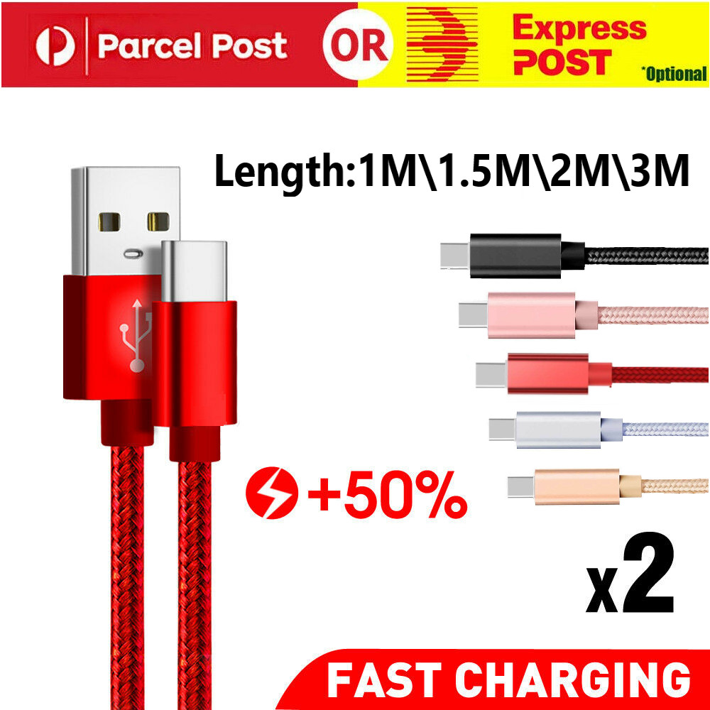 2x USB Type C Fast Charging Charger Cable For Samsung S9 S10 S20 S21 S8 S22 5G