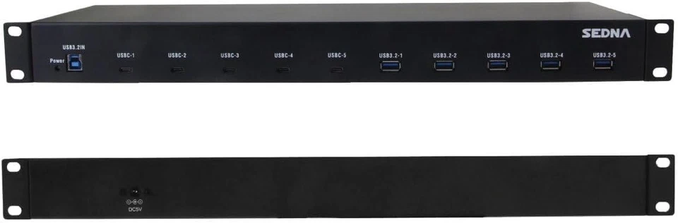 SEDNA - 19 Inch 1U Rack Mount 10 Port USB 3.2 Gen 2 Hub (10Gbps) (5A+5C ports) - Image 3 of 4