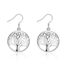 Tree of Life 925 Sterling Silver Stamped Dangle Drop Hook Earrings & Gift Box