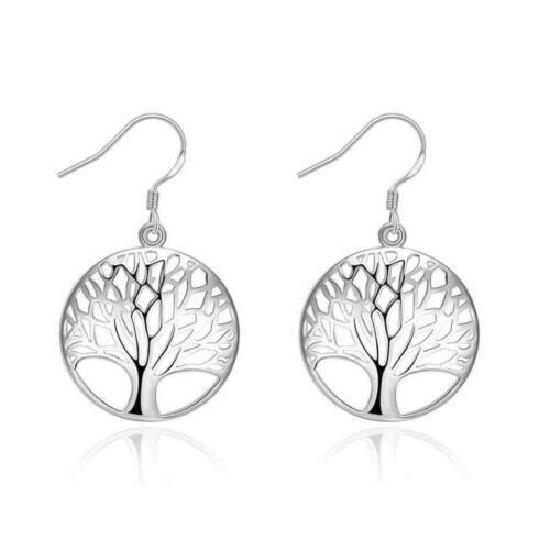 Tree of Life 925 Sterling Silver Stamped Dangle Drop Hook Earrings & Gift Box - Picture 1 of 2