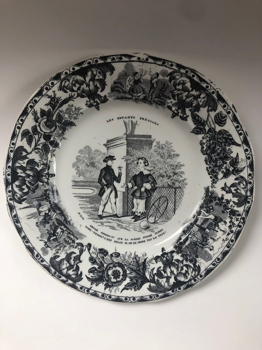 Antique Creil et Montereau Transferware Plates - SET OF 2, Black