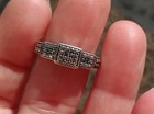 Vtg STS Sterling Silver 1/4" H Blue Sapphire Layered Art Deco Design Ring Sz 6 — photo 10