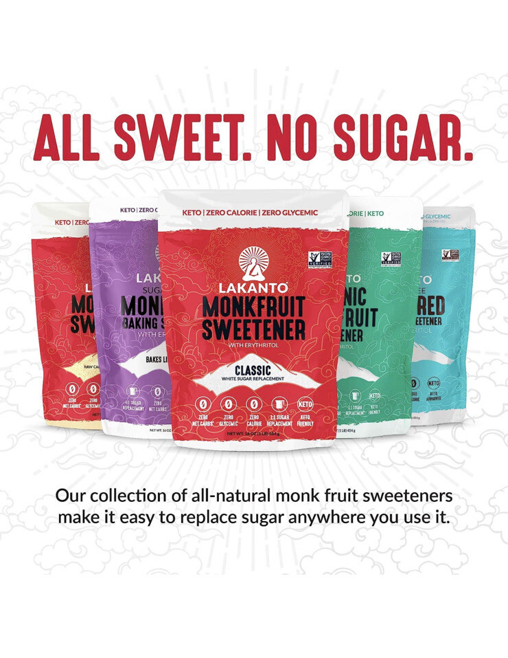 Lakanto Monkfruit Sweetener Sugar Substitute Keto Non GMO Classic White 3lbs