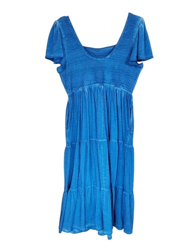 New LANE BRYANT 18/20 Blue Smocked Bodice Flutter Sleeve Maxi Dress Women - Picture 15 of 15