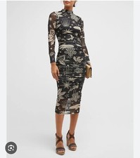 NWT Farm Rio Cerrado Sky Tulle Midi in Black Ivory Ruched Mesh Dress XL