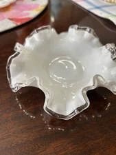 Fenton 6" Silver Crest Milk Glass Candy Dish Saucer Ruffled Edge Bowl