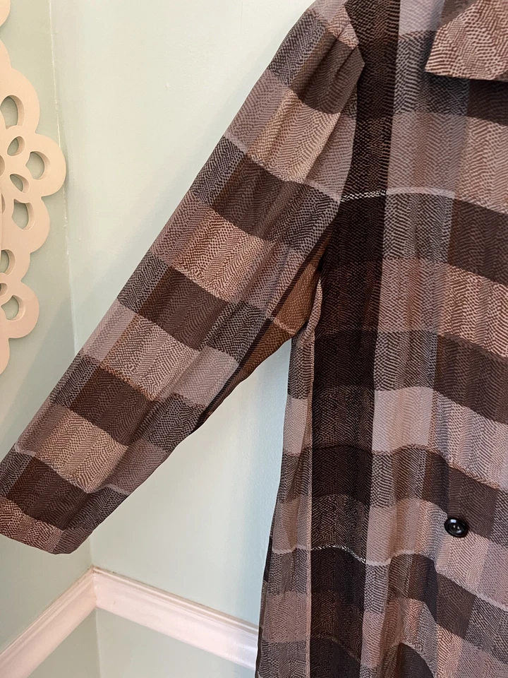 Soo Yung Lee Umi Collections Vtg Silk Tunic Dress Sz 10 Brown Plaid 80’s Creeds - Image 2 of 4
