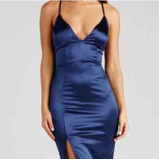 NEW Jump Apparel Deep V Plunge Neck Mini Prom Dress Royal Blue Size 1/2 / XS