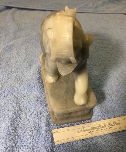 Vintage Carved Heavy Soapstone Elephant Sculpture Figurine 6 3/4" Tall on Stand - Picture 4 of 8