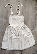Zesica Sundress Womens Small White Smocked Tiered Ruffle Lined Tie Straps