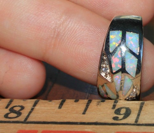 inlaid fire opal zirconia ring silver plate jewelry cocktail engagement wedding - Picture 21 of 31