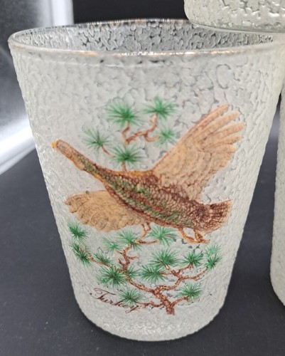 Vintage MCM Frosted Game Bird Hunting Bar Glasses (7) For Hunting Lodge/cabin - Picture 3 of 11