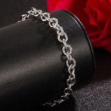 925 Sterling Silver Round Cable Chain Rolo Chain Bracelet 8mm 6.3"-9" Men Women