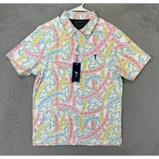 William Murray Polo Shirt Adult Medium Pink Multi Movie Reel Golf Rugby Mens NEW